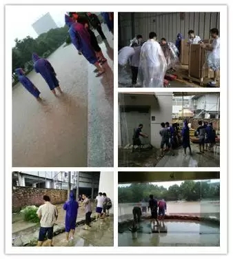 （图为暴雨来临前夕，华工激光进行防汛准备工作）